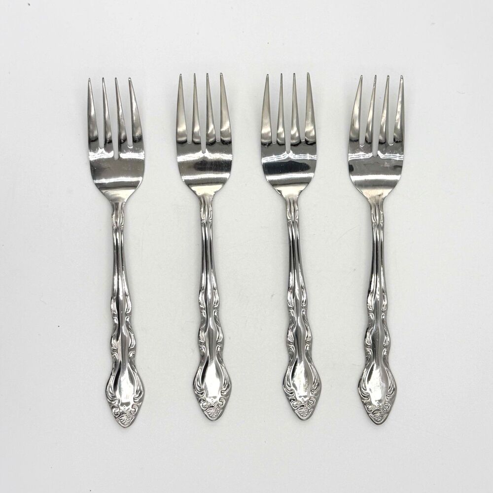 Vintage Carlyle Set of 4 Salad Forks Japan Stainless Flatware Original Box CE21
